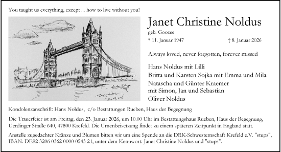 Traueranzeige von Janet Christine Noldus von trauer.panorama-anzeigenblatt.de