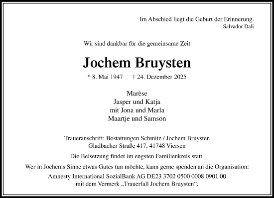 Traueranzeige von Jochem Bruysten von trauer.panorama-anzeigenblatt.de