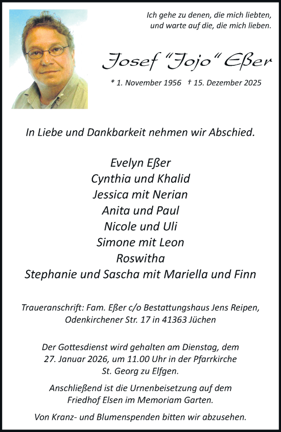 Traueranzeige von Josef Eßer von trauer.stadt-kurier.de