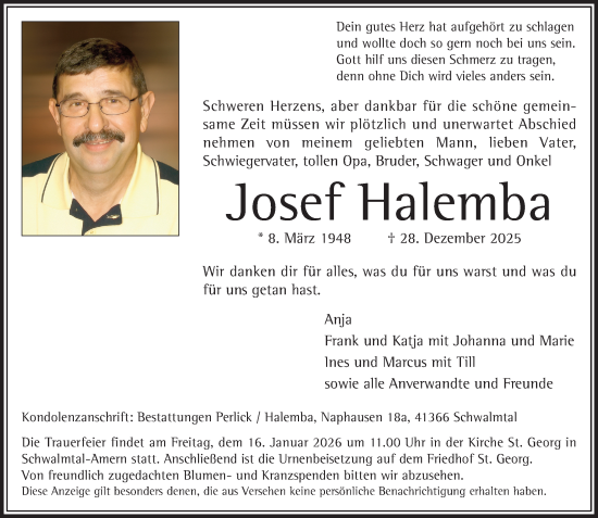 Traueranzeige von Josef Halemba von trauer.panorama-anzeigenblatt.de