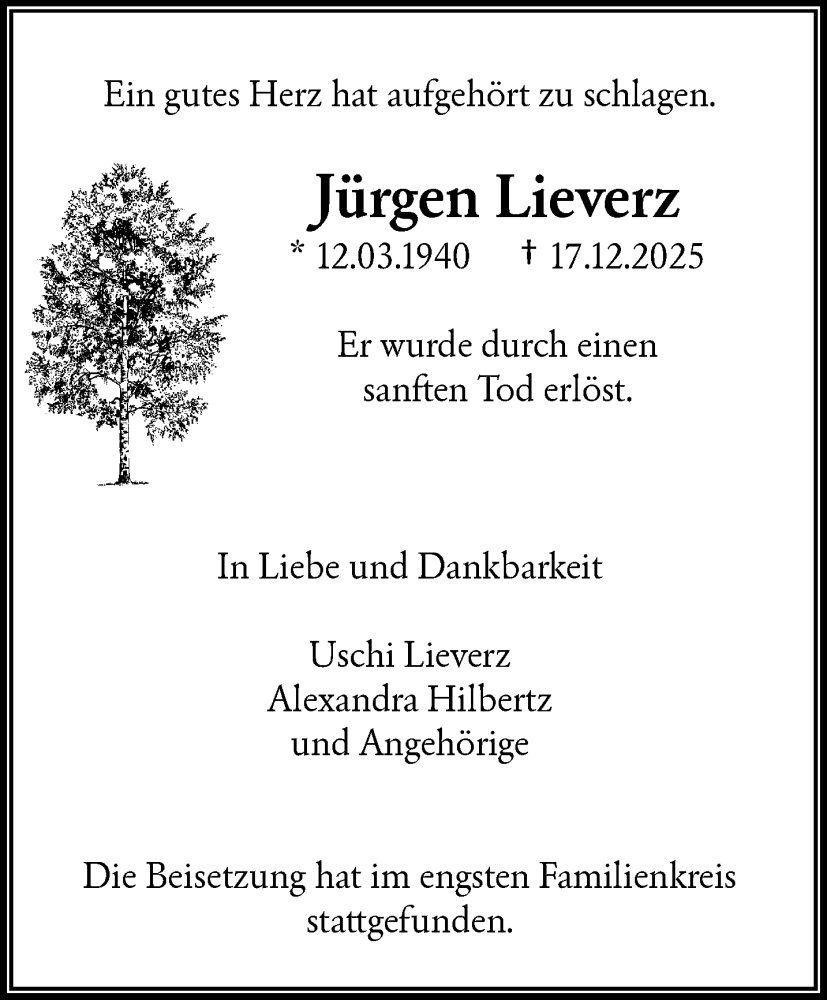 Traueranzeige für Jürgen Lieverz vom 10.01.2026 aus trauer.wuppertaler-rundschau.de