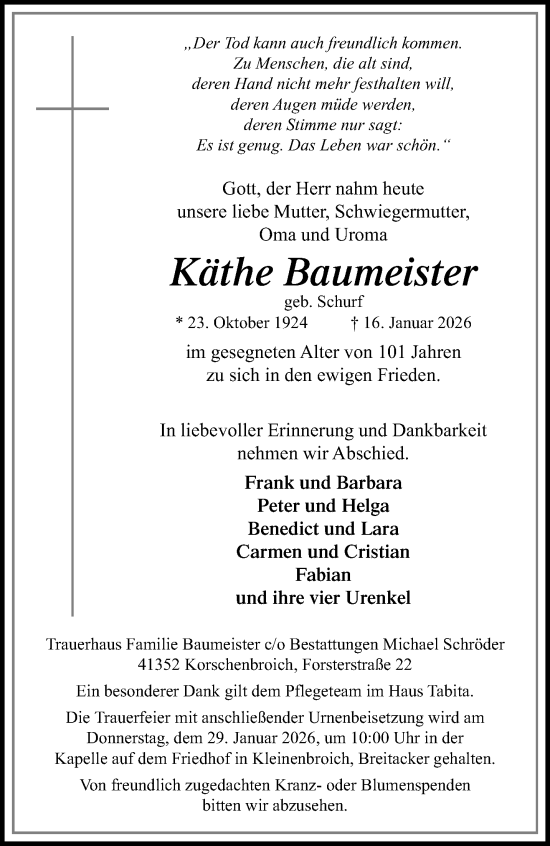 Traueranzeige von Käthe Baumeister von trauer.panorama-anzeigenblatt.de