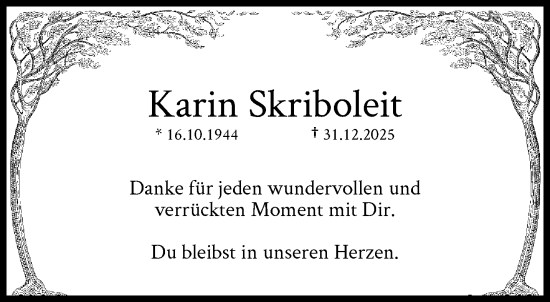 Traueranzeige von Karin Skriboleit von trauer.wuppertaler-rundschau.de