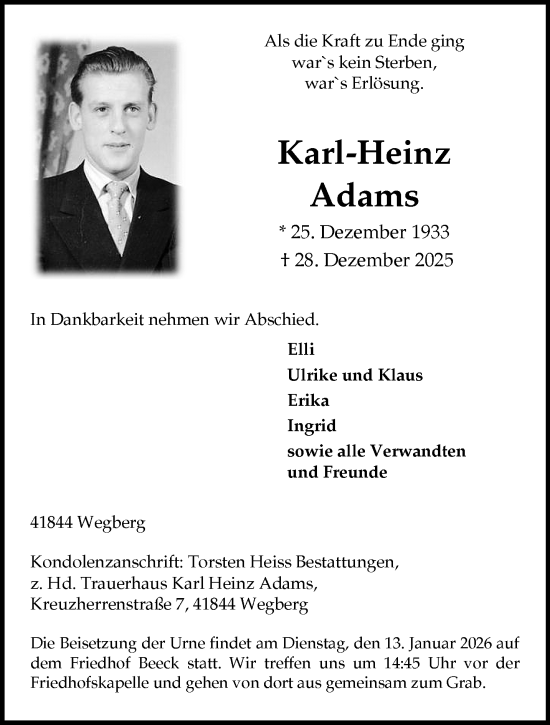 Traueranzeige von Karl-Heinz Adams von trauer.panorama-anzeigenblatt.de