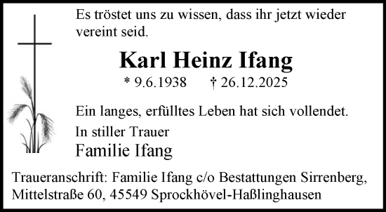 Traueranzeige von Karl Heinz Ifang von trauer.wuppertaler-rundschau.de