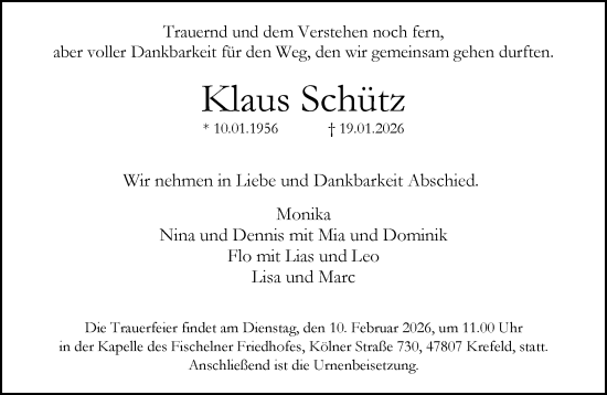 Traueranzeige von Klaus Schütz von trauer.panorama-anzeigenblatt.de