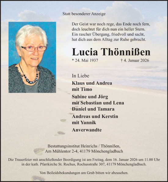 Traueranzeige von Lucia Thönnißen von trauer.panorama-anzeigenblatt.de