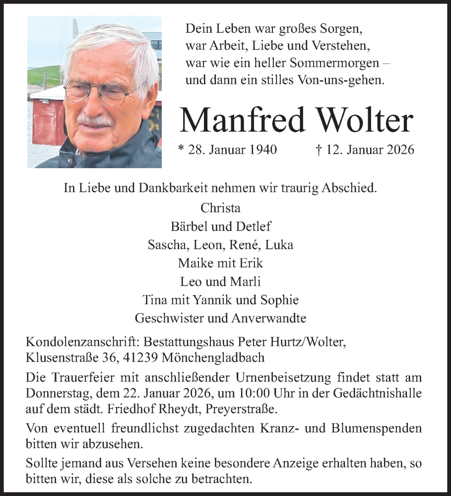  Traueranzeige für Manfred Wolter vom 18.01.2026 aus trauer.panorama-anzeigenblatt.de