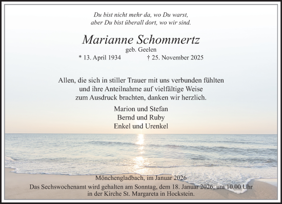 Traueranzeige von Marianne Schommertz von trauer.panorama-anzeigenblatt.de