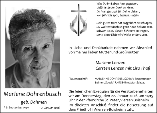 Traueranzeige von Marlene Dohrenbusch von trauer.panorama-anzeigenblatt.de