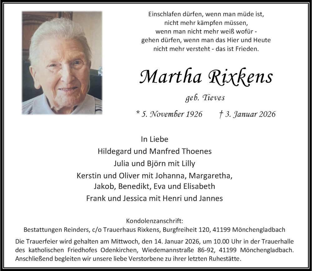  Traueranzeige für Martha Rixkens vom 11.01.2026 aus trauer.panorama-anzeigenblatt.de