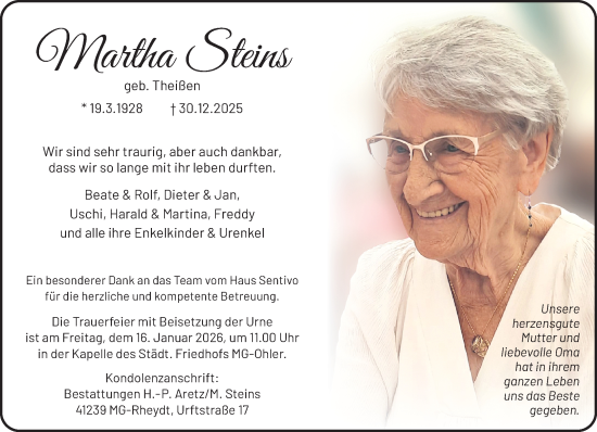 Traueranzeige von Martha Steins von trauer.panorama-anzeigenblatt.de