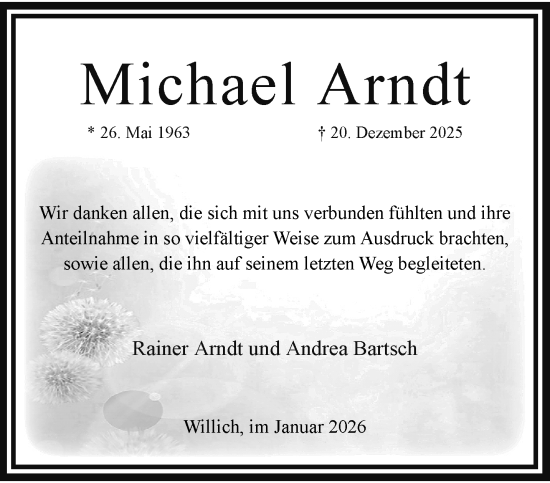 Traueranzeige von Michael Arndt von trauer.panorama-anzeigenblatt.de