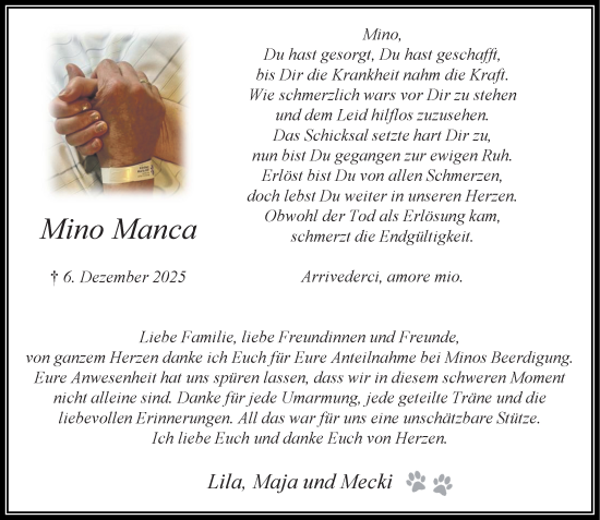 Traueranzeige von Mino Manca von trauer.panorama-anzeigenblatt.de