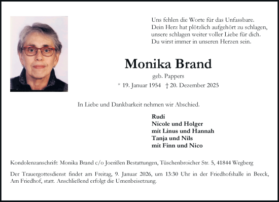 Traueranzeige von Monika Brand von trauer.panorama-anzeigenblatt.de