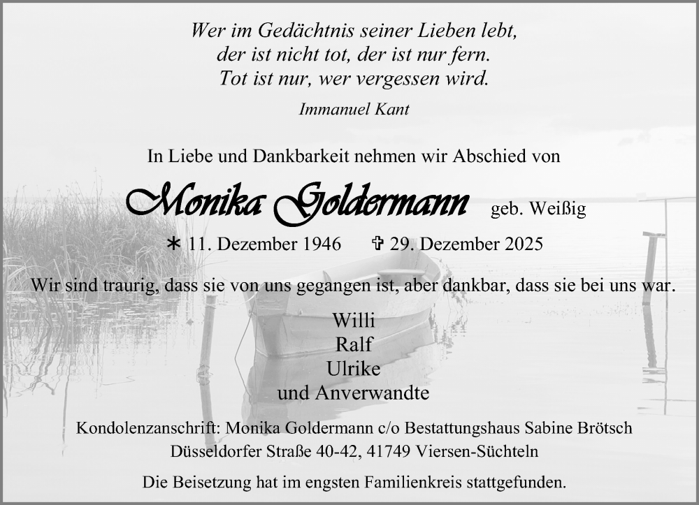  Traueranzeige für Monika Goldermann vom 18.01.2026 aus trauer.panorama-anzeigenblatt.de