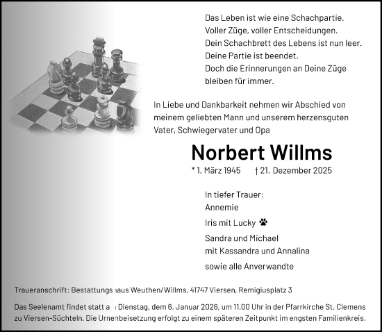 Traueranzeige von Norbert Willms von trauer.panorama-anzeigenblatt.de