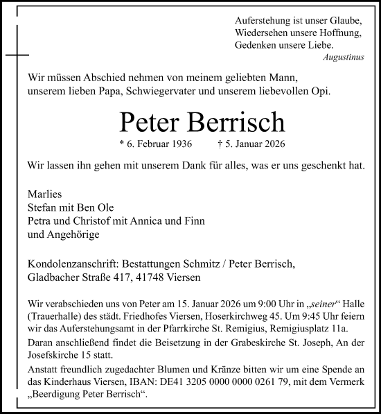 Traueranzeige von Peter Berrisch von trauer.panorama-anzeigenblatt.de