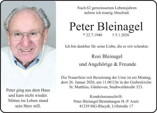 Traueranzeige von Peter Bleinagel von trauer.panorama-anzeigenblatt.de