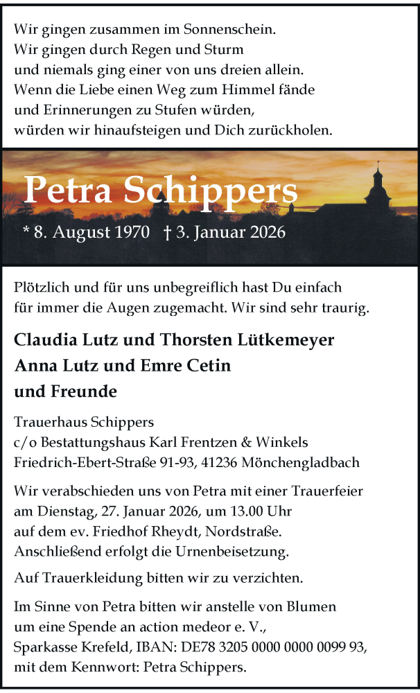  Traueranzeige für Petra Schippers vom 25.01.2026 aus trauer.panorama-anzeigenblatt.de
