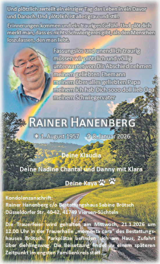 Traueranzeige von Rainer Hanenberg von trauer.panorama-anzeigenblatt.de