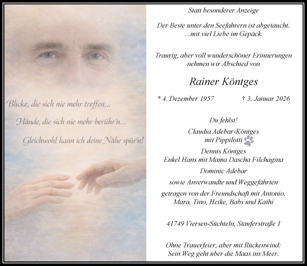  Traueranzeige für Rainer Köntges vom 11.01.2026 aus trauer.panorama-anzeigenblatt.de