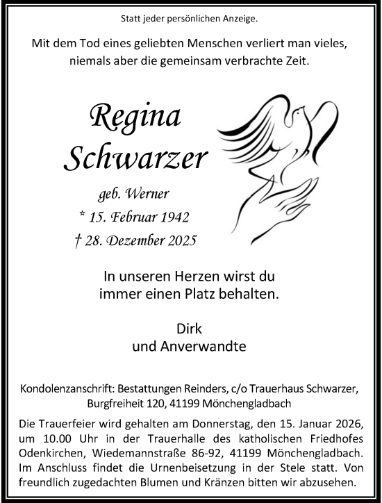 Traueranzeige von Regina Schwarzer von trauer.panorama-anzeigenblatt.de
