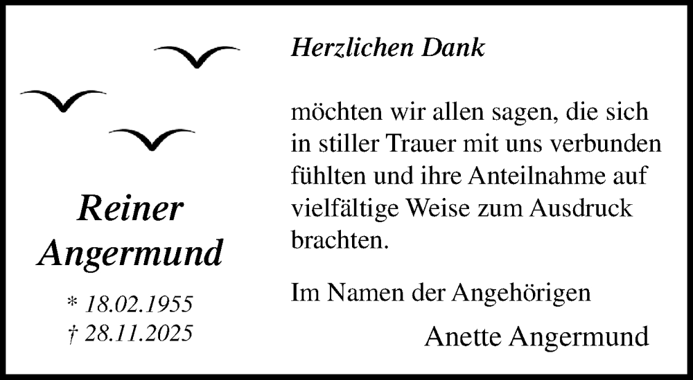  Traueranzeige für Reiner Angermund vom 04.01.2026 aus trauer.panorama-anzeigenblatt.de