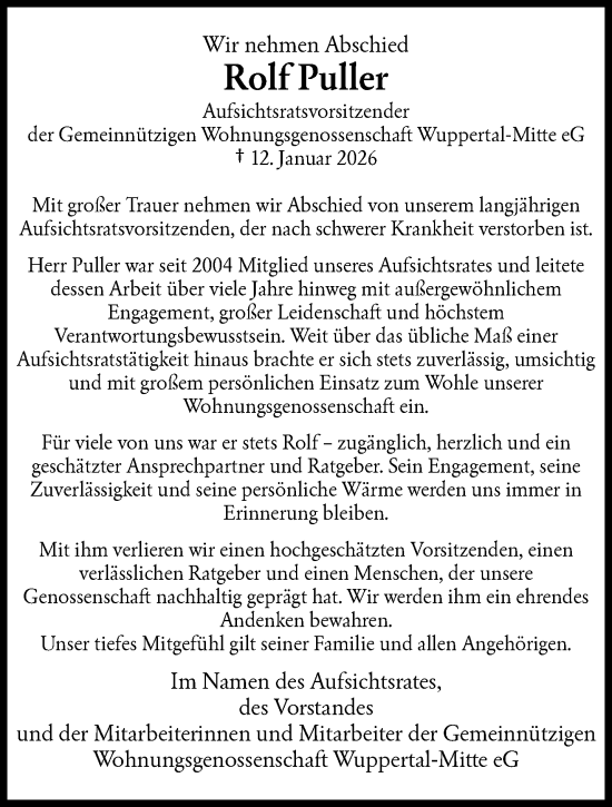 Traueranzeige von Rolf Puller von trauer.wuppertaler-rundschau.de