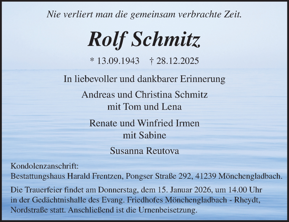  Traueranzeige für Rolf Schmitz vom 11.01.2026 aus trauer.panorama-anzeigenblatt.de