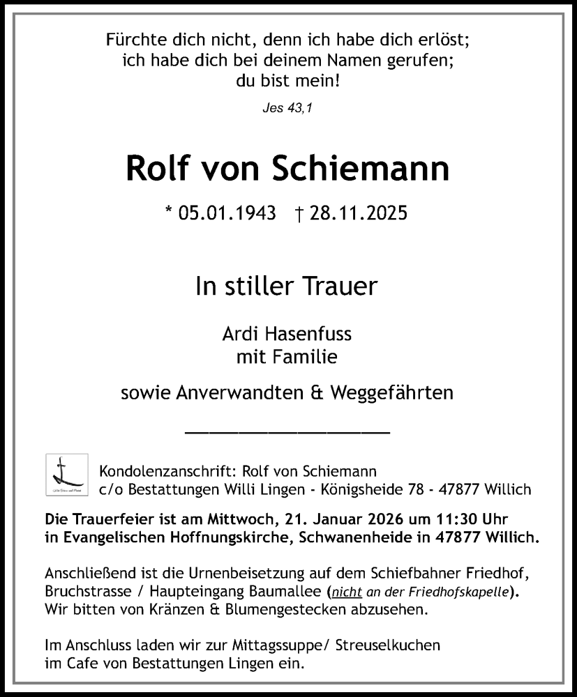  Traueranzeige für Rolf von Schiemann vom 18.01.2026 aus trauer.panorama-anzeigenblatt.de