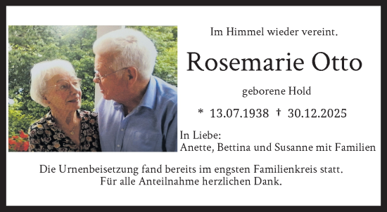 Traueranzeige von Rosemarie Otto von trauer.wuppertaler-rundschau.de