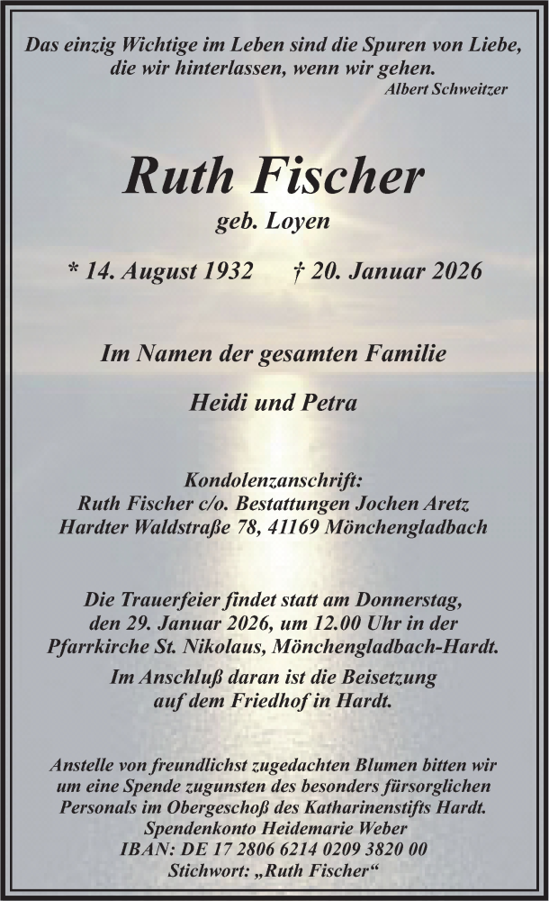  Traueranzeige für Ruth Fischer vom 25.01.2026 aus trauer.panorama-anzeigenblatt.de