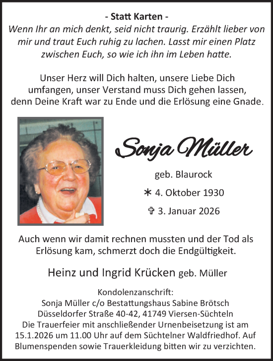 Traueranzeige von Sonja Müller von trauer.panorama-anzeigenblatt.de