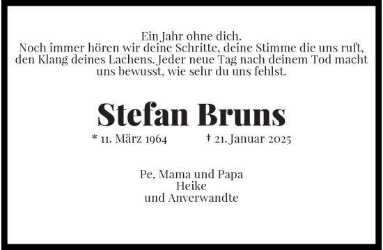 Traueranzeige von Stefan Bruns von trauer.panorama-anzeigenblatt.de