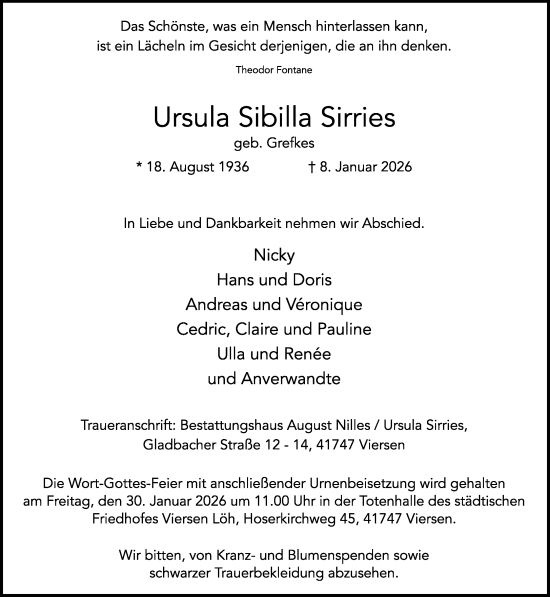 Traueranzeige von Ursula Sibilla Sirries von trauer.panorama-anzeigenblatt.de