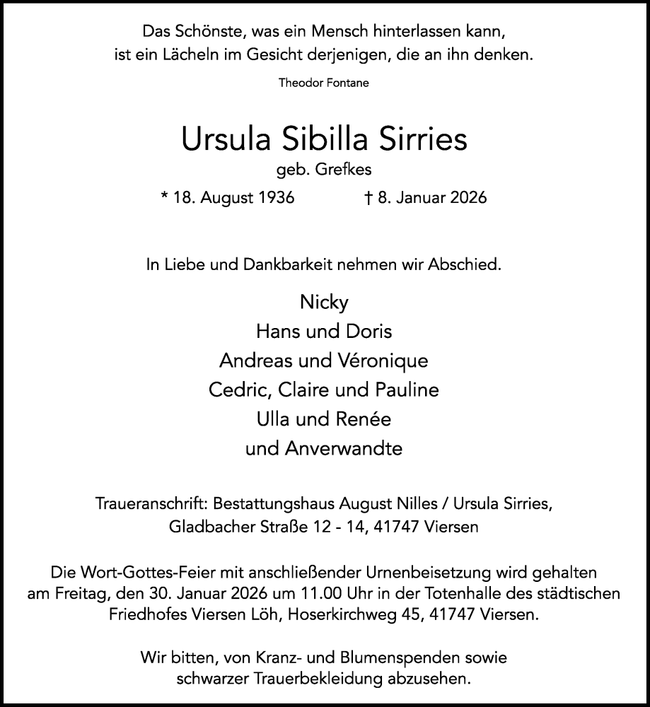  Traueranzeige für Ursula Sibilla Sirries vom 25.01.2026 aus trauer.panorama-anzeigenblatt.de