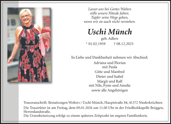 Traueranzeige von Uschi Münch von trauer.panorama-anzeigenblatt.de