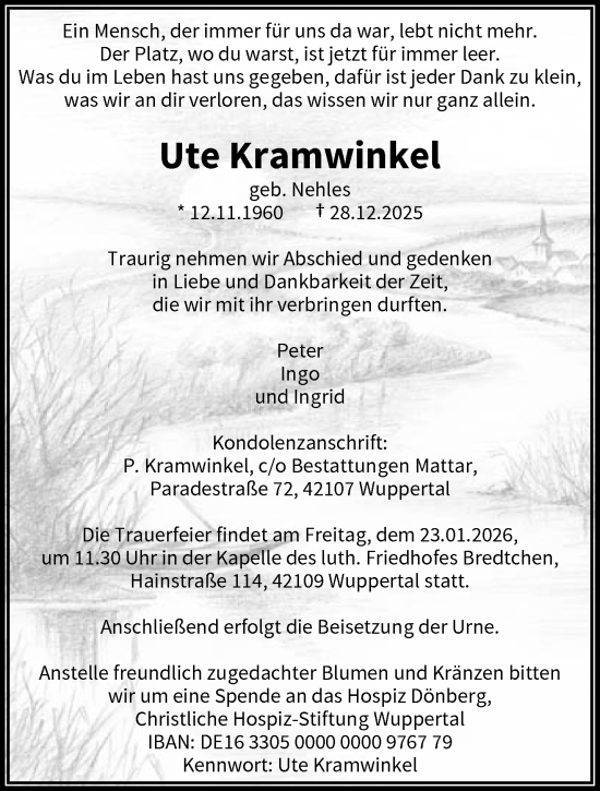 Traueranzeige von Ute Kramwinkel von trauer.wuppertaler-rundschau.de
