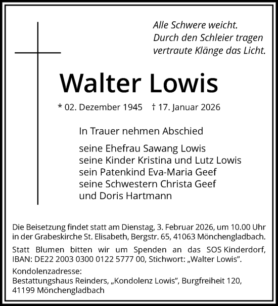 Traueranzeige von Walter Lowis von trauer.panorama-anzeigenblatt.de