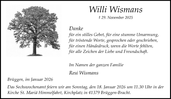 Traueranzeige von Willi Wismans von trauer.panorama-anzeigenblatt.de