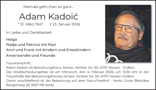 Traueranzeige von Adam Kadoić von trauer.panorama-anzeigenblatt.de