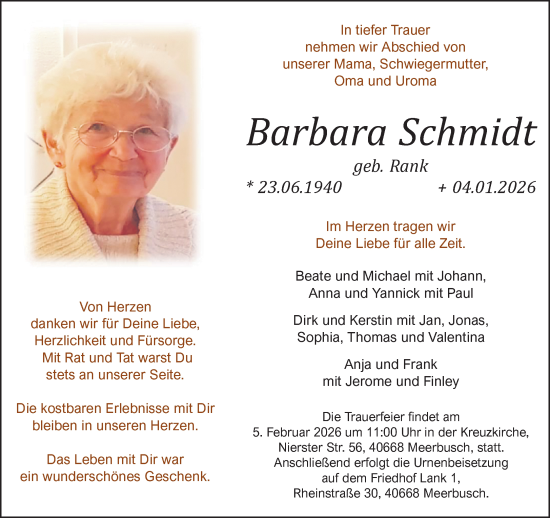 Traueranzeige von Barbara Schmidt von trauer.panorama-anzeigenblatt.de