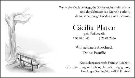 Traueranzeige von Cäcilia Platen von trauer.panorama-anzeigenblatt.de