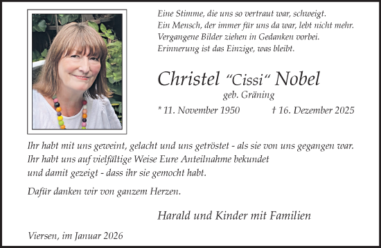 Traueranzeige von Christel Nobel von trauer.panorama-anzeigenblatt.de