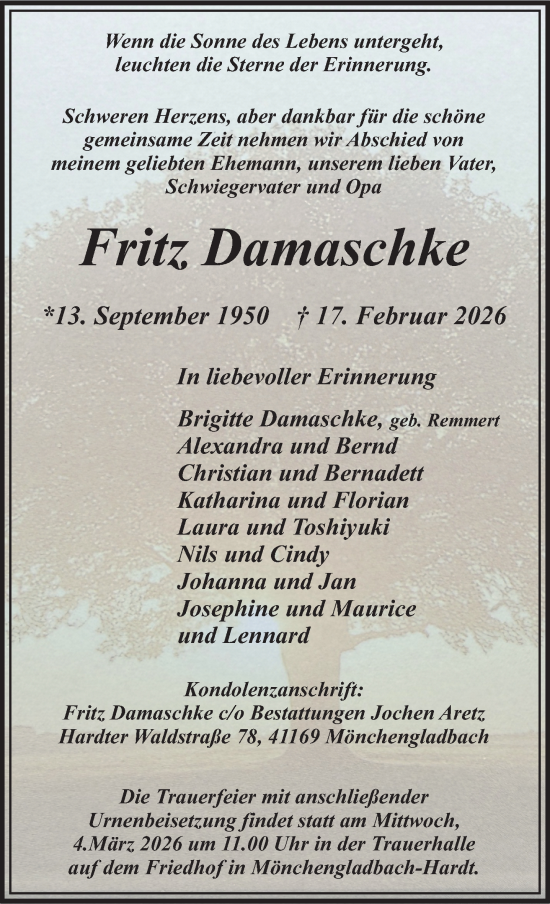 Traueranzeige von Fritz Damaschke von trauer.panorama-anzeigenblatt.de