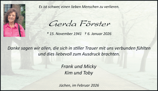 Traueranzeige von Gerda Förster von trauer.stadt-kurier.de