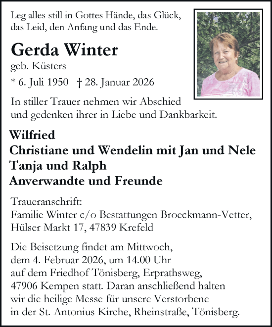 Traueranzeige von Gerda Winter von trauer.panorama-anzeigenblatt.de