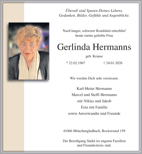 Traueranzeige von Gerlinda Hermanns von trauer.panorama-anzeigenblatt.de