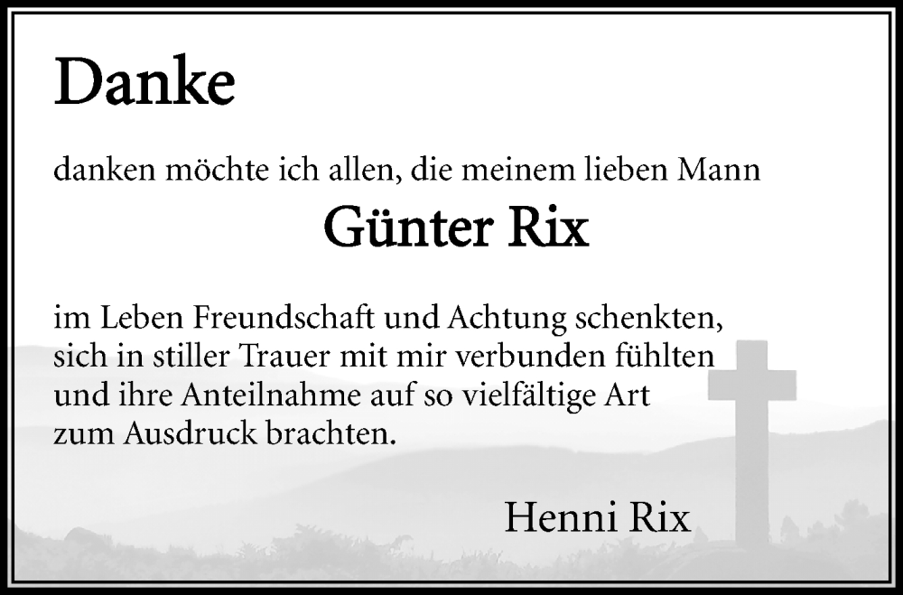  Traueranzeige für Günter Rix vom 01.02.2026 aus trauer.panorama-anzeigenblatt.de